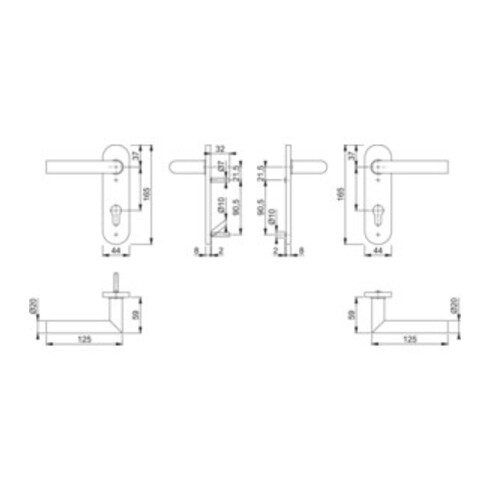 Hoppe Kurzschildgarnitur Ams.E1400Z/353K VA F69 PZ Drückergarnitur HOPPE