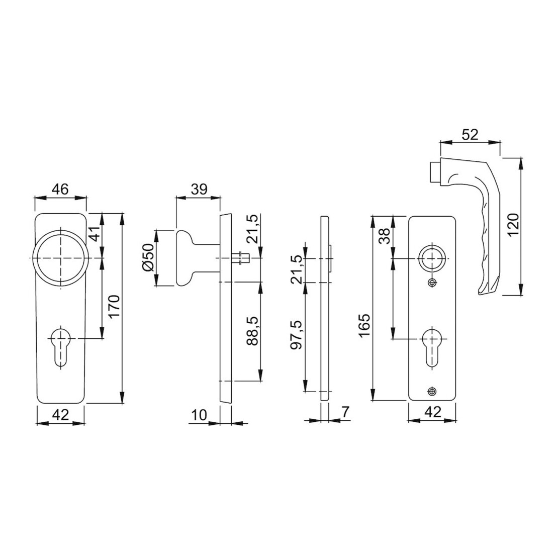 Hoppe Kurzschild-Wechselgarnitur London Aluminium