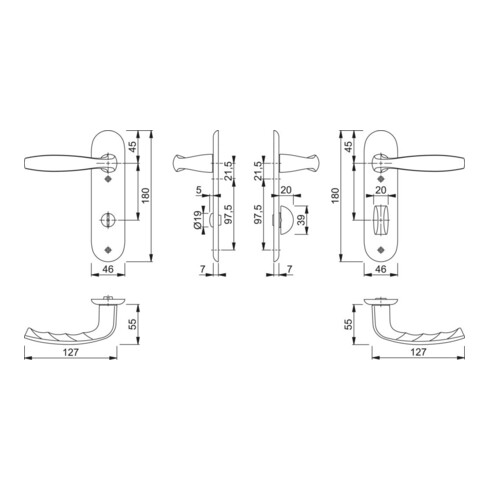 Hoppe Kurzschildgarnitur NY 1810/273KP Alu.F1 Bad SK/OL Drückergarnitur