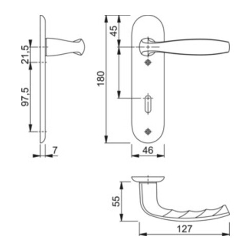 Hoppe Kurzschildgarnitur NY 1810/273KP Alu.F1 OB Drückergarnitur
