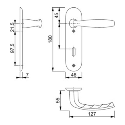 Hoppe Kurzschildgarnitur NY 1810/273KP Alu.F1 OB Drückergarnitur