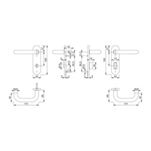 Hoppe Kurzschildgarnitur Paris E138Z/353K VA F69 Bad SK/OL Drückergarnitur