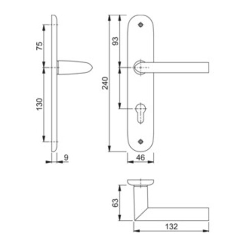 Hoppe Langschild-Drückergrt.Stockholm 1140/273P DIN EN 1906 PZ VK 8mm Entf.72mm Alu F1