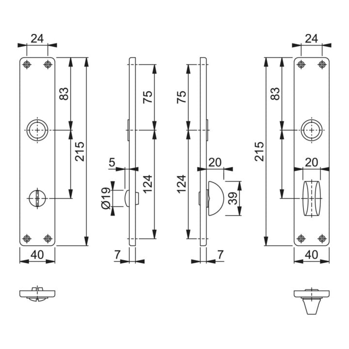 Hoppe Langschild-Paar 202SP F1/ naturf. F1 Bad SK/OL 78mm