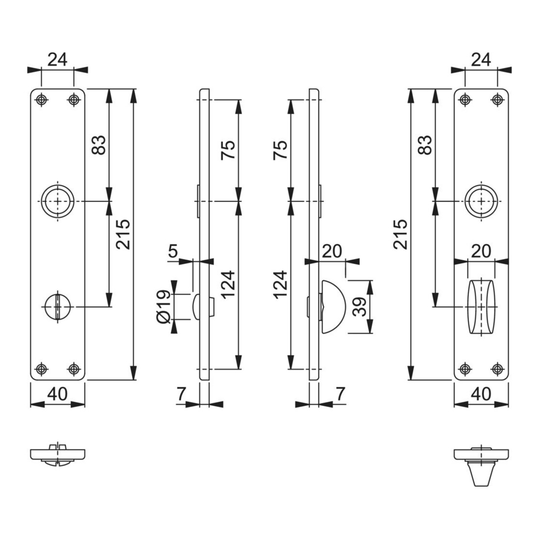 Hoppe Langschild-Paar 202SP F1/ naturf. F1 Bad SK/OL 78mm