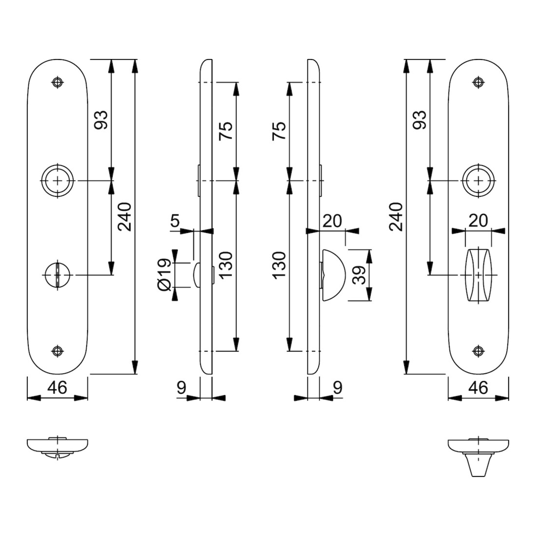 Hoppe Langschild-Paar 273P F1/naturf. F1 Bad SK/OL 78mm