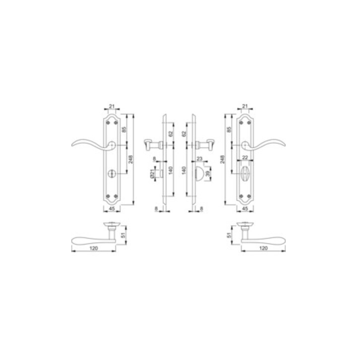 Hoppe Langschildgarnitur Almeria M166SN/2700 MS F71 Bad SK/OL 78mm DIN L