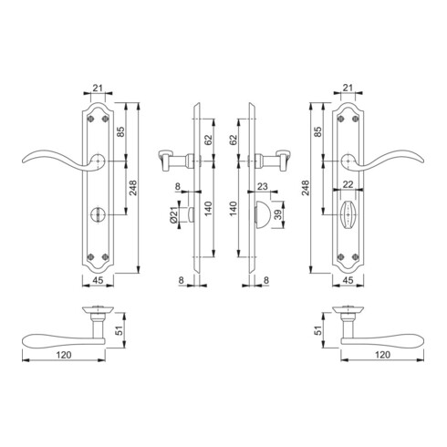 Hoppe Langschildgarnitur Almeria M166SN/2700 MS F71 Bad SK/OL 78mm DIN R