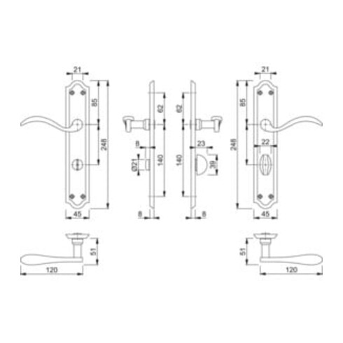 Hoppe Langschildgarnitur Almeria M166SN/2700 MS F71 Bad SK/OL 78mm DIN R