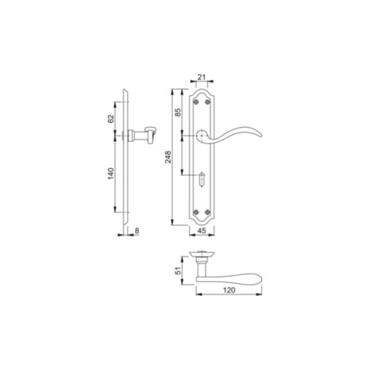 Hoppe Langschildgarnitur Almeria M166SN/2700 MS F71 OB 72mm DIN L/R