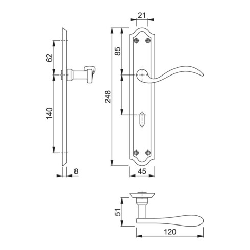 Hoppe Langschildgarnitur Almeria M166SN/2700 MS F71 OB 72mm DIN L/R