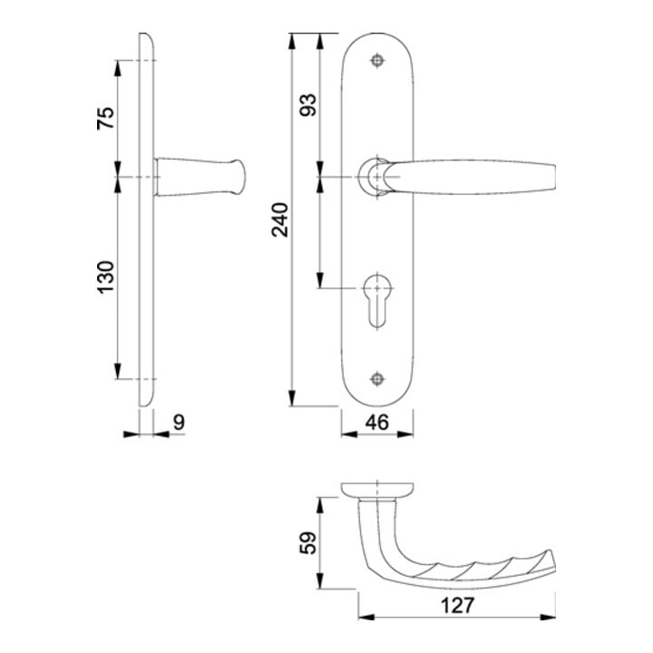 Hoppe Langschildgarnitur Atlanta 1530/273P Alu. F1 PZ 72mm DIN L/R