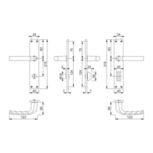 Hoppe Langschildgarnitur Birmingham 1117/202SP Alu. F1 Bad SK/OL 78mm DIN L/R