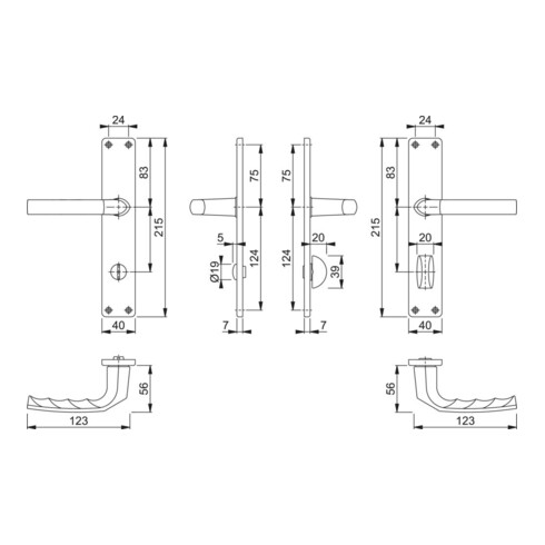 Hoppe Langschildgarnitur Birmingham 1117/202SP Alu. F1 Bad SK/OL 78mm DIN L/R
