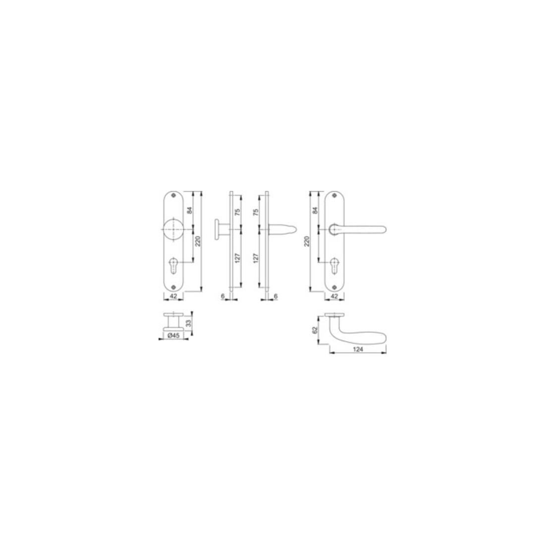 Hoppe Langschildgarnitur Cardiff E48/302/1850Z VA F69 PZ 72mm DIN L/R