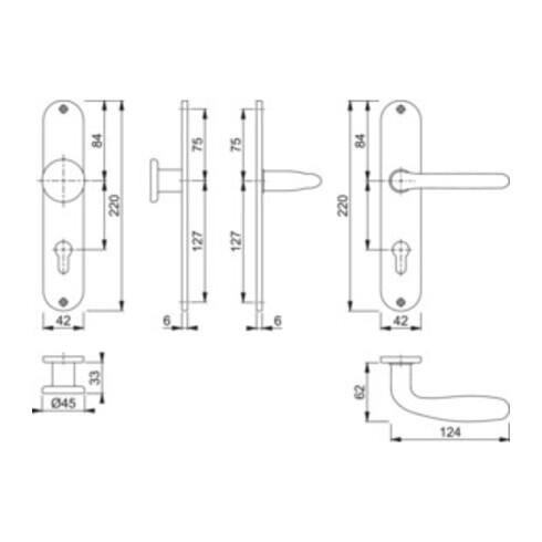 Hoppe Langschildgarnitur Cardiff E48/302/1850Z VA F69 PZ 72mm DIN L/R