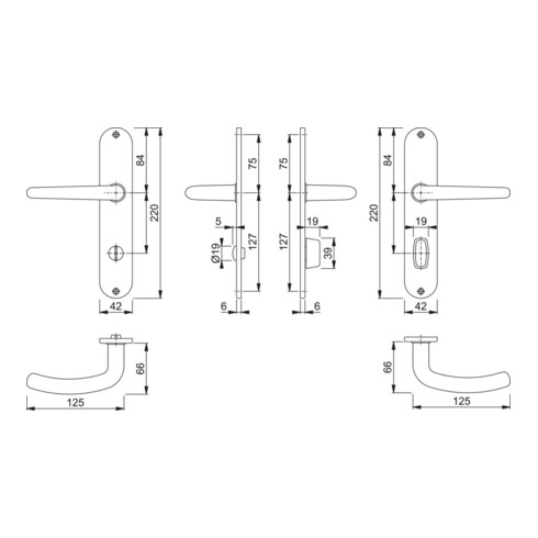 Hoppe Langschildgarnitur Denver E1310Z/302 VA F69 Bad SK/OL 78mm DIN L/R