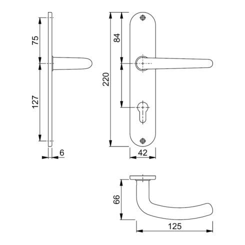 Hoppe Langschildgarnitur Denver E1310Z/302 VA F69 PZ 72mm DIN L/R