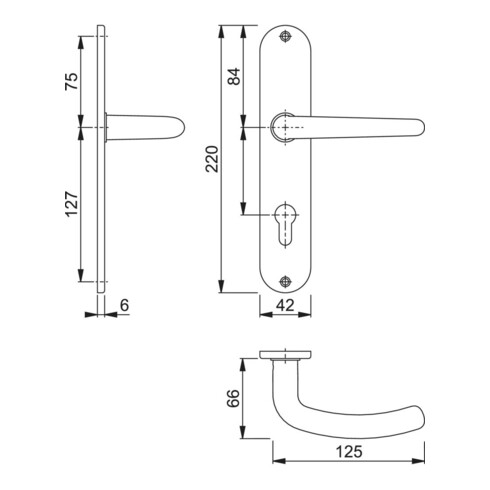 Hoppe Langschildgarnitur Denver E1310Z/302 VA F69 PZ 72mm DIN L/R