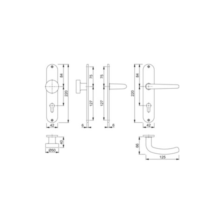 Hoppe Langschildgarnitur Denver E58/302/1310Z VA F69 PZ 72mm DIN L/R