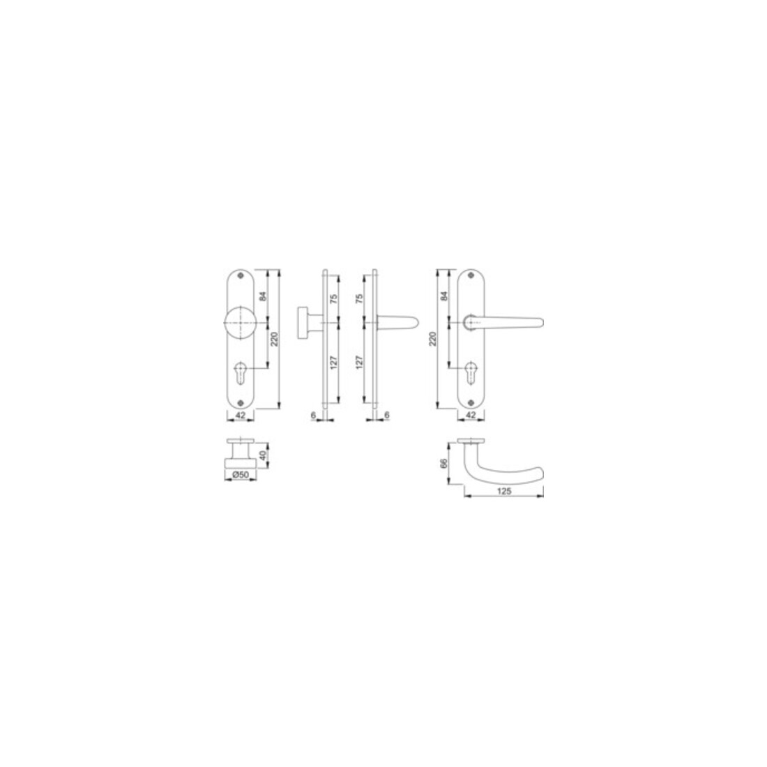 Hoppe Langschildgarnitur Denver E58/302/1310Z VA F69 PZ 72mm DIN L/R
