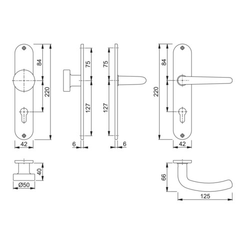 Hoppe Langschildgarnitur Denver E58/302/1310Z VA F69 PZ 72mm DIN L/R