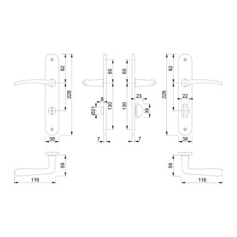 Hoppe Langschildgarnitur Istanbul M171/332P MS F41 Bad SK/OL 78mm DIN L