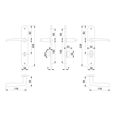 Hoppe Langschildgarnitur Istanbul M171/332P MS F41 Bad SK/OL 78mm DIN R