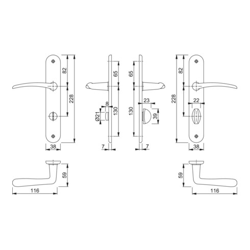 Hoppe Langschildgarnitur Istanbul M171/332P MS F49 Bad SK/OL 78mm DIN L