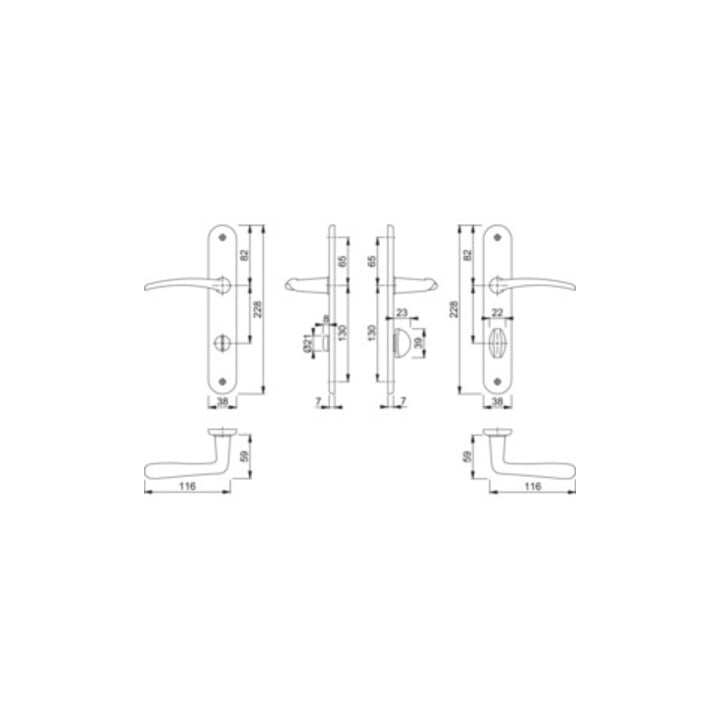 Hoppe Langschildgarnitur Istanbul M171/332P MS F49 Bad SK/OL 78mm DIN R