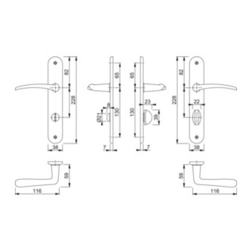 Hoppe Langschildgarnitur Istanbul M171/332P MS F49 Bad SK/OL 78mm DIN R