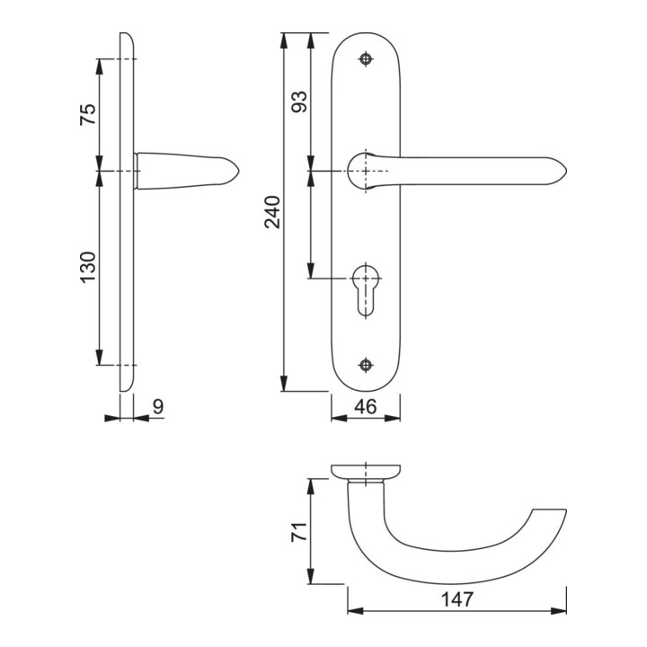 Hoppe Langschildgarnitur Mar.1138/273P Alu.F1 PZ 72mm DIN L/R