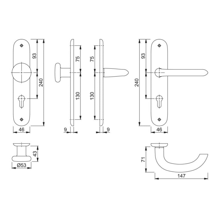 Hoppe Langschildgarnitur Mar.53/273P/1138 Alu.F1 PZ 72mm DIN L/R