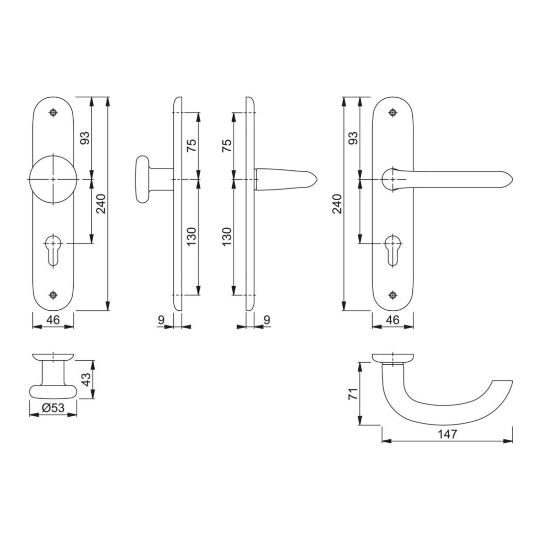 Hoppe Langschildgarnitur Mar.53/273P/1138 Alu.F1 PZ 72mm DIN L/R