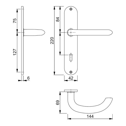 Hoppe Langschildgarnitur Mar.E1138Z/302 VA F69 OB 72mm DIN L/R