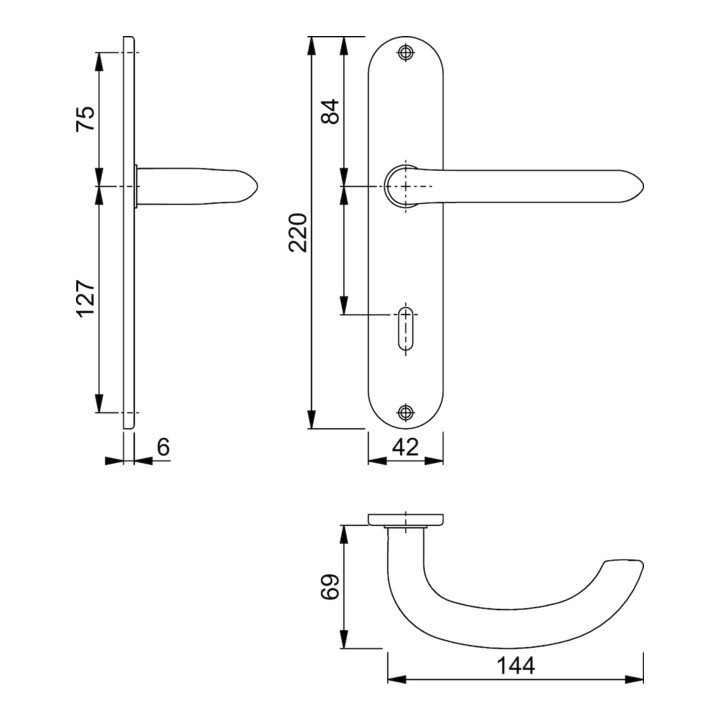 Hoppe Langschildgarnitur Mar.E1138Z/302 VA F69 OB 72mm DIN L/R
