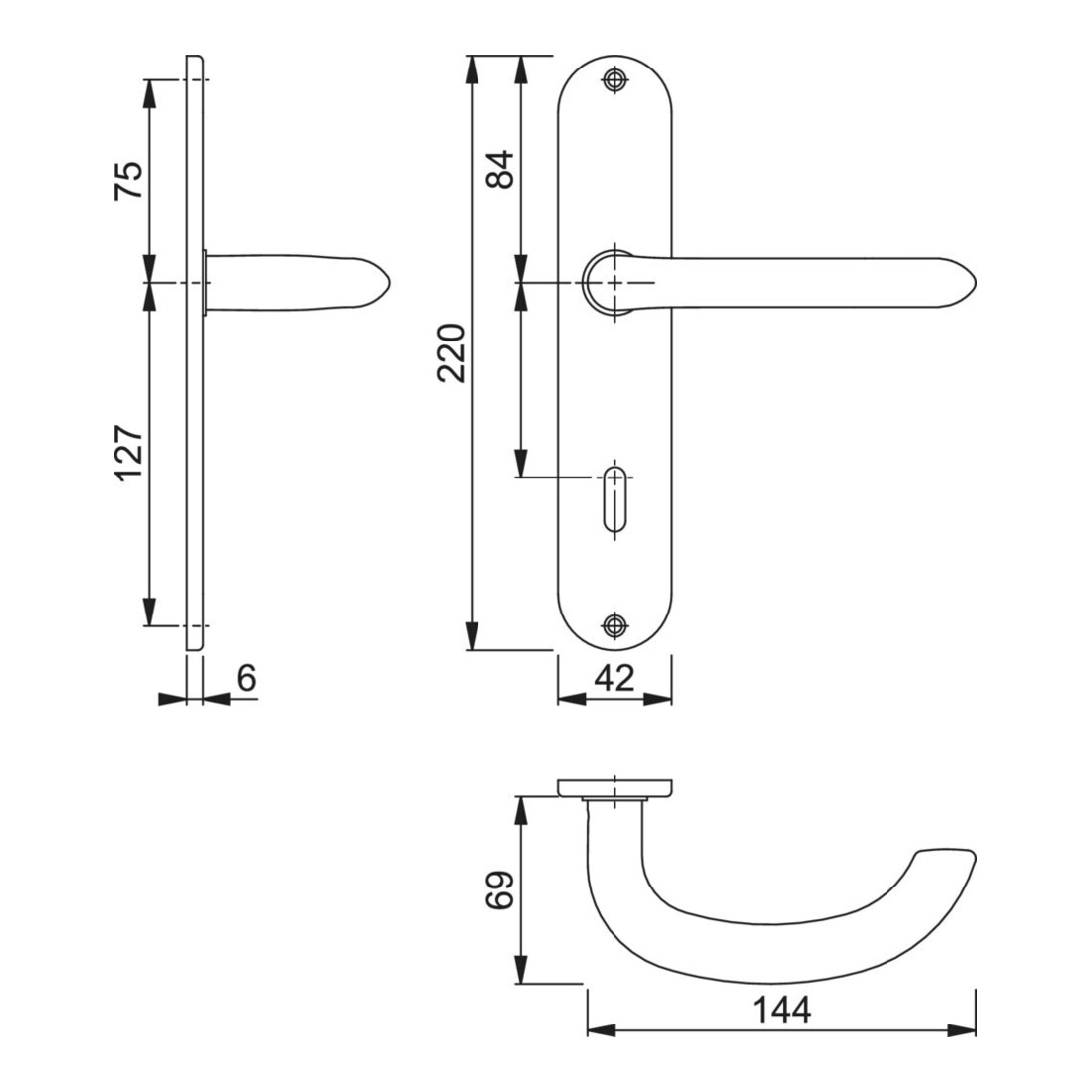 Hoppe Langschildgarnitur Mar.E1138Z/302 VA F69 OB 72mm DIN L/R