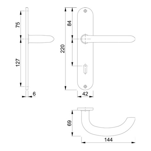 Hoppe Langschildgarnitur Mar.E1138Z/302 VA F69 OB 72mm DIN L/R