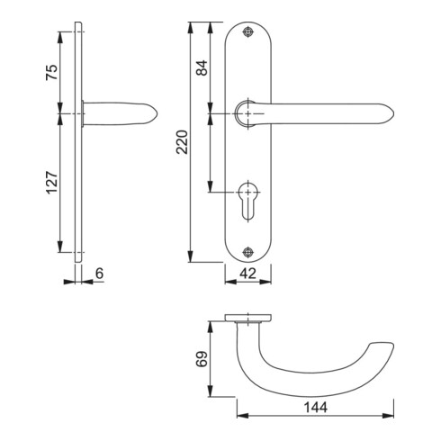 Hoppe Langschildgarnitur Mar.E1138Z/302 VA F69 PZ 72mm DIN L/R