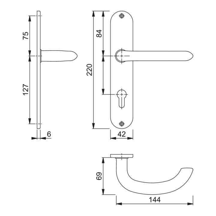 Hoppe Langschildgarnitur Mar.E1138Z/302 VA F69 PZ 72mm DIN L/R