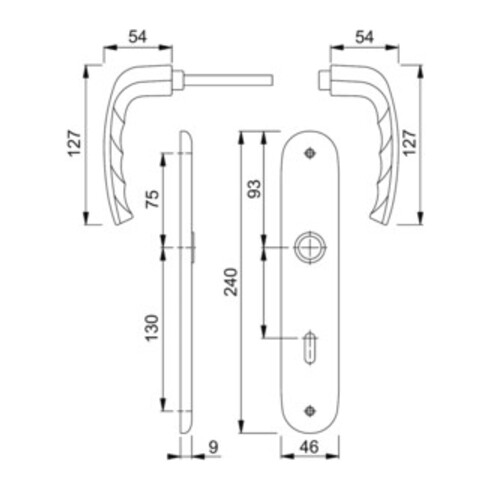 Hoppe Langschildgarnitur New York 1810/273P Alu. F1 OB 72mm DIN L/R