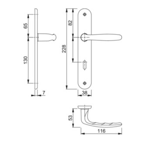 Hoppe Langschildgarnitur Roissy M1941/332P MS F71 OB 72mm DIN L/R
