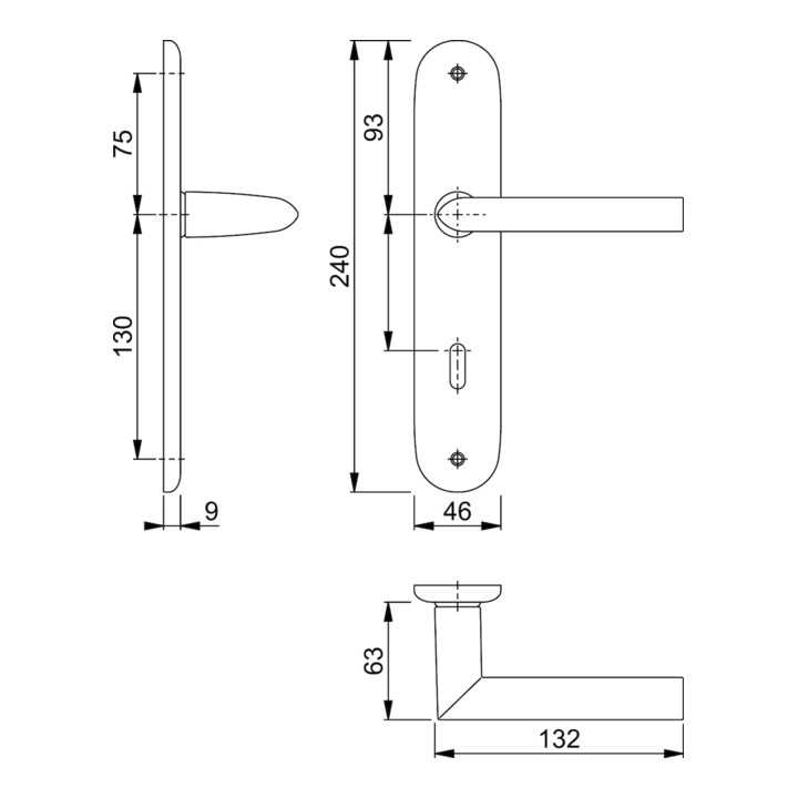 Hoppe Langschildgarnitur Stock.1140/273P Alu.F1 OB 72mm DIN L/R