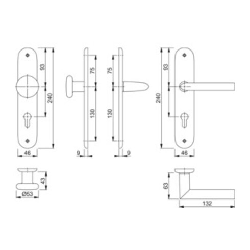 Hoppe Langschildgarnitur Stock.53/273P/1140 Alu.F1 PZ 72mm DIN L/R