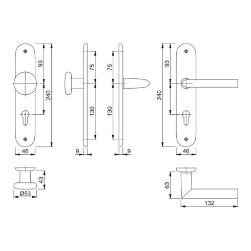 Hoppe Langschildgarnitur Stock.53/273P/1140 Alu.F1 PZ 72mm DIN L/R