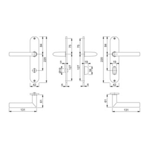 Hoppe Langschildgarnitur Stock.E1140Z/302 VA F69 Bad SK/OL 78mm DIN L/R