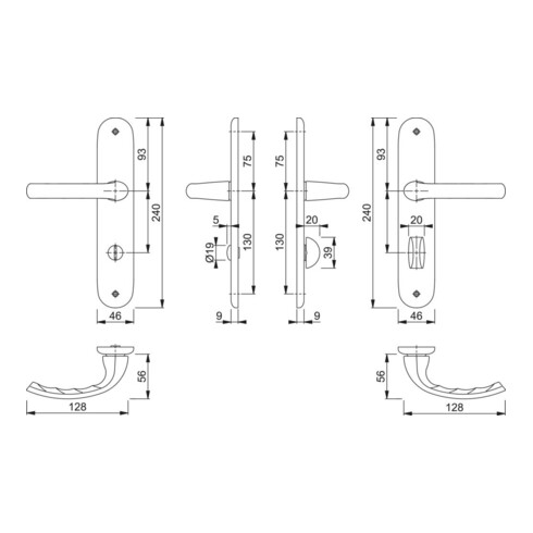 Hoppe Langschildgarnitur Tôkyô 1710/273P Alu. F1 Bad SK/OL 78mm DIN L/R