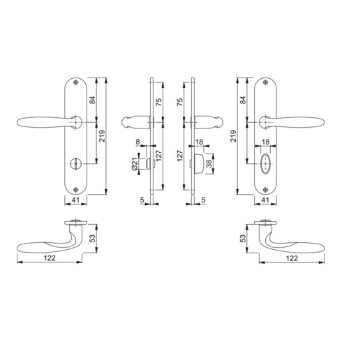 Hoppe Langschildgarnitur Verona M151/302 MS F49-R Bad SK/OL 78mm DIN L/R