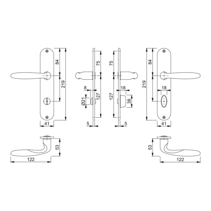 Hoppe Langschildgarnitur Verona M151/302 MS F49-R Bad SK/OL 78mm DIN L/R
