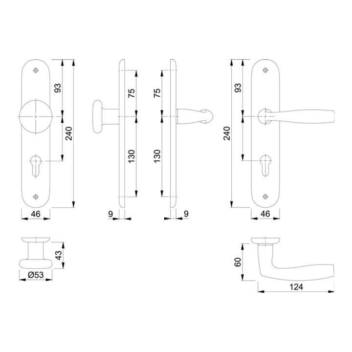 Hoppe Langschildgarnitur Vitória 53/273P/1515 Alu. F1 PZ 72mm DIN L/R